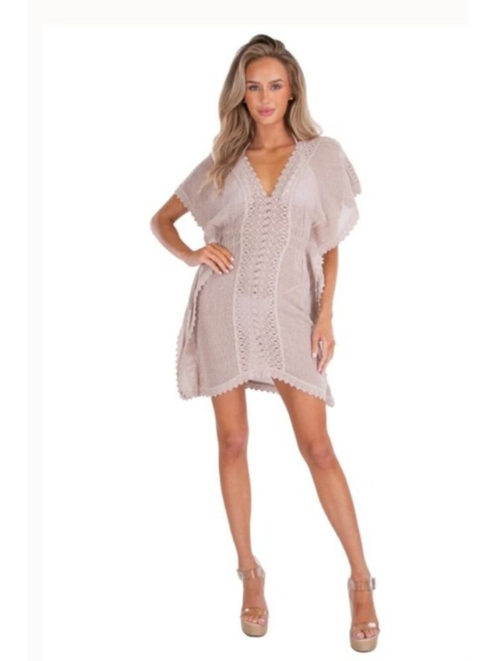 Sea Spice Women’s Peruvian Cotton Beige Beach bonnie mesh Cover-Up Medium